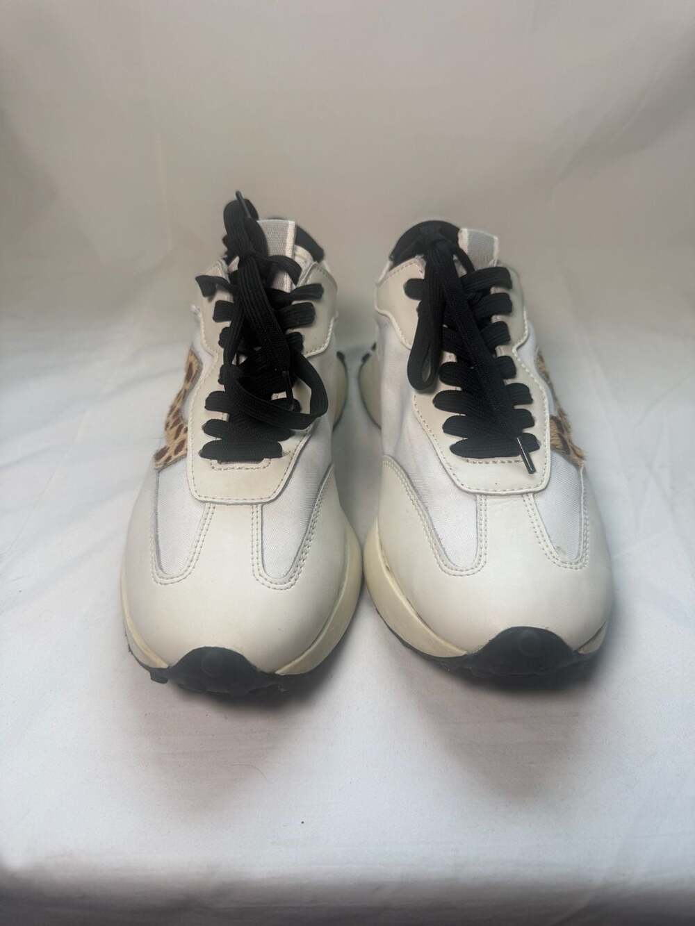 Madden Girl Campo White Leopard Print Cow Hair Platform Sneakers Size 8.5